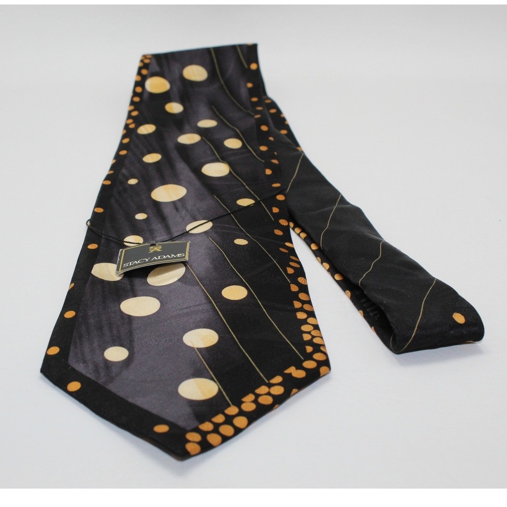 Stacy Adams Mens Silk Tie Black Gold Polka Dot Geometric Hand Made NWT 4 Inch